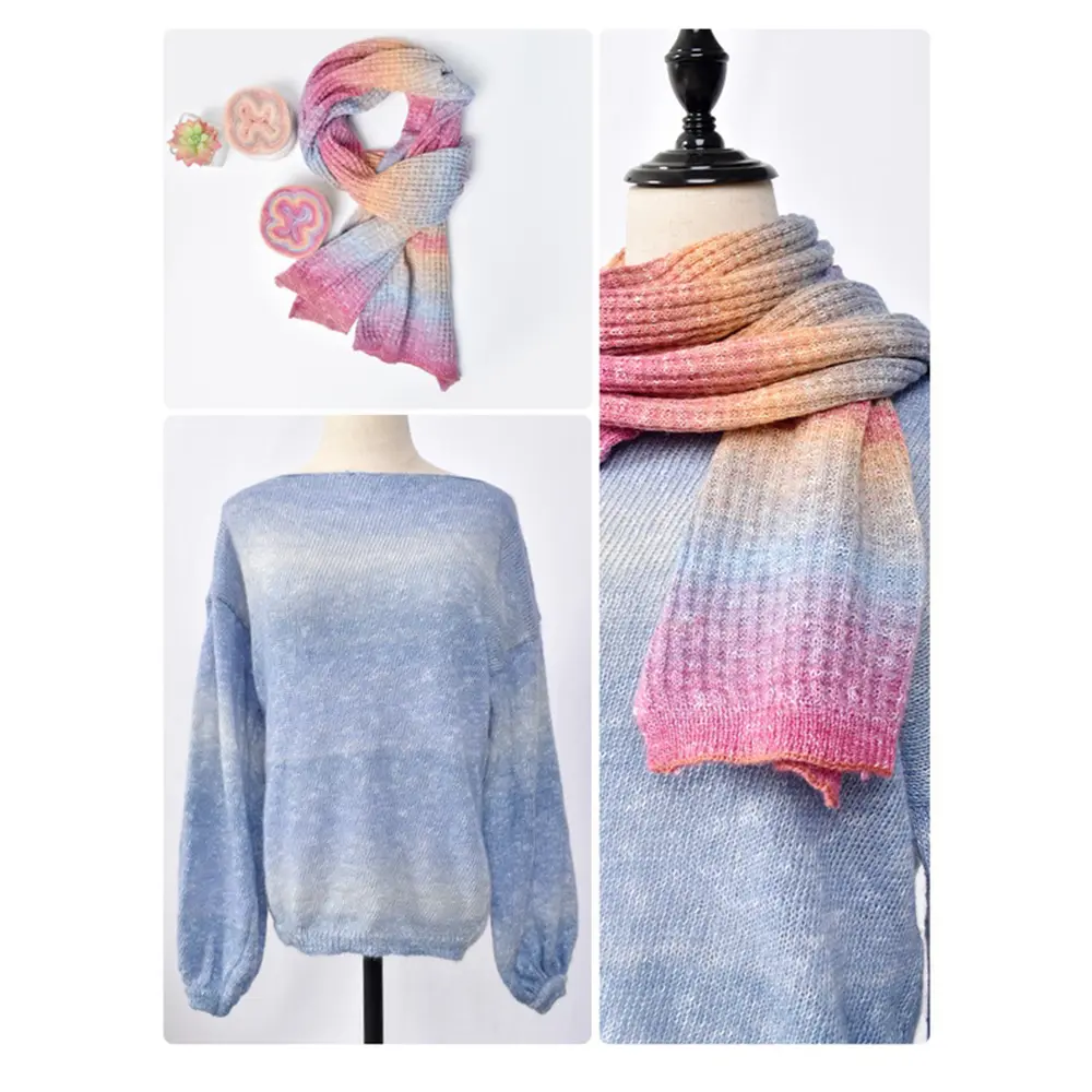 Gradient Silk Mohair Yarn Hand Woven Rainbow Hand Dyed Section Dyed Velvet Sweater Thread DIY For Scarves And Hats