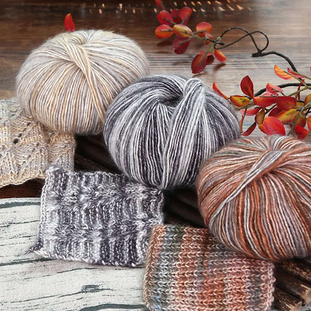 50g Roll Rainbow Cotton Line Segment Dyeing Pattern Hand Woven Medium Thick Camouflage Cotton Gradient Line For Scarves And Hats