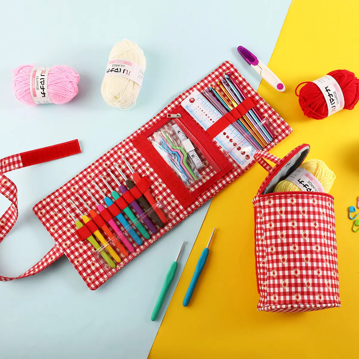 4 Color Crochet Set DIY Hand Woven Yarn Crochet Component Set Detachable Handheld Beginner Crochet Material Bag