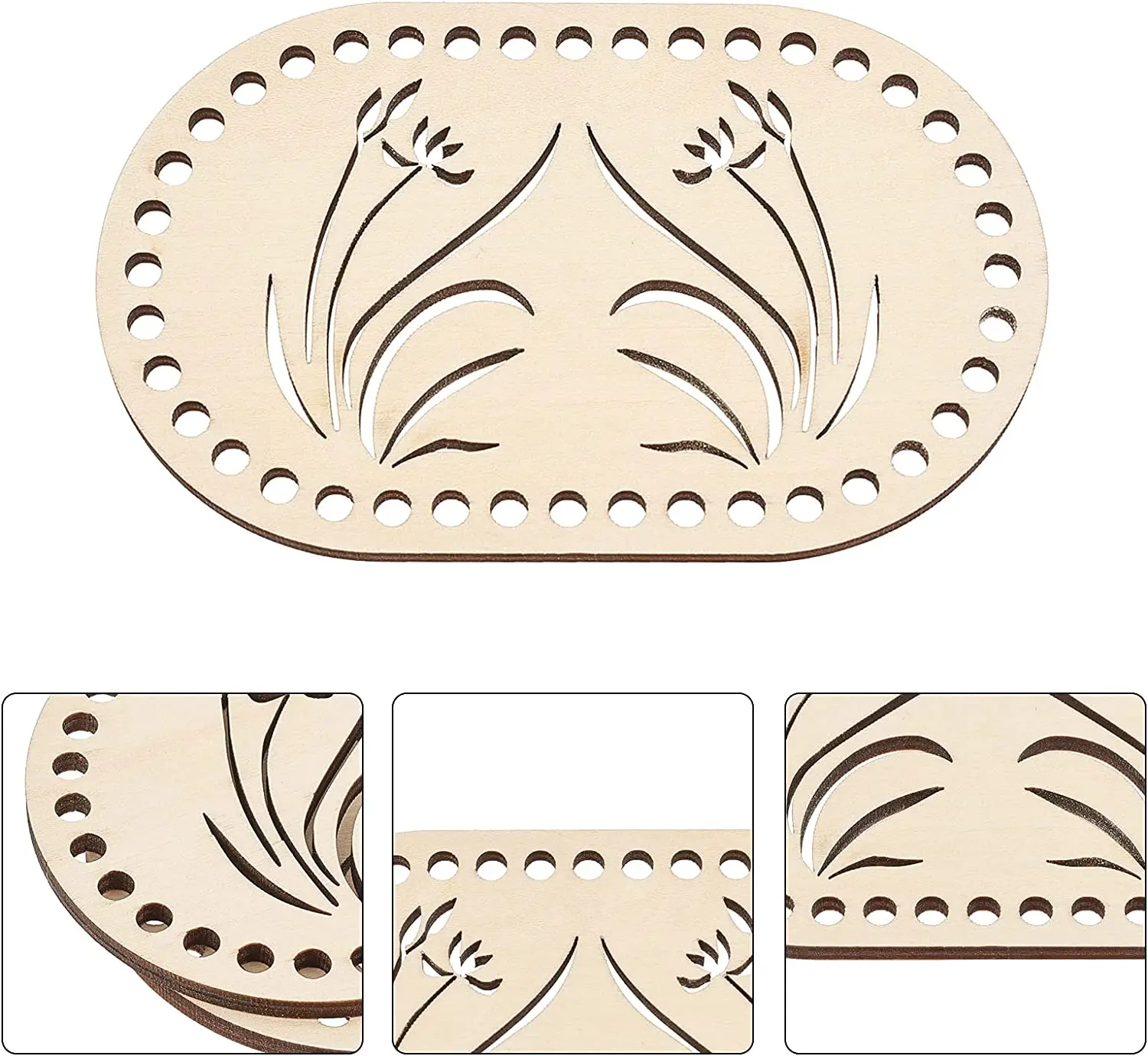 2 Pcs Wooden Bag Base Elliptical Grass Pattern Basket Bottom DIY Weaving Tool Craft for Home Decoration Wooden Base