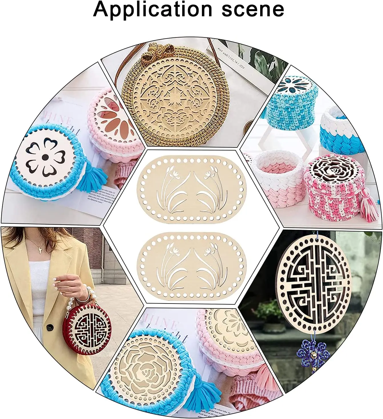 2 Pcs Wooden Bag Base Elliptical Grass Pattern Basket Bottom DIY Weaving Tool Craft for Home Decoration Wooden Base