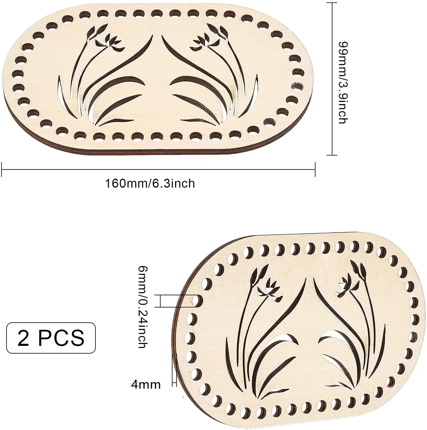 2 Pcs Wooden Bag Base Elliptical Grass Pattern Basket Bottom DIY Weaving Tool Craft for Home Decoration Wooden Base