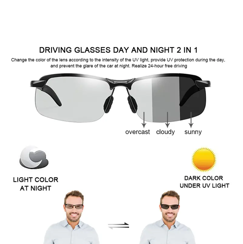 Classic Mens Polarized Sunglasses For Men Women Driving Fishing Hiking Change Color Gradient Sun Glasses Man Shades