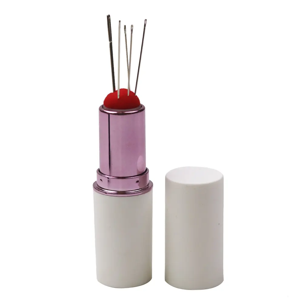 Pin Cushion Lipstick Pincushion Sewing Needle Case with 5pcs Hand Needles for DIY Needlework Craft Sewing Tool