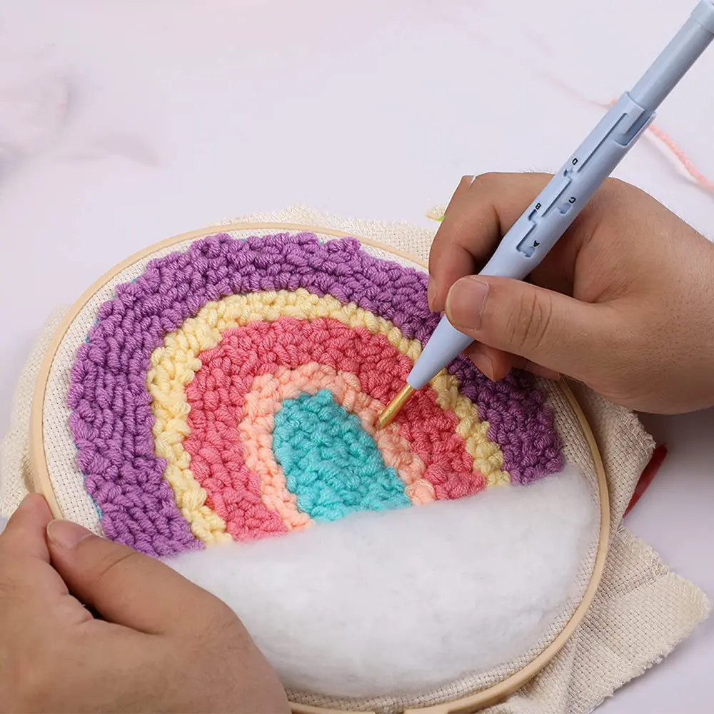 21Pcs Punch Needle Embroidery Kits Adjustable Rug Yarn Punch Needle Threader Punch Needle Cloth for Embroidery Floss Cross Stitc