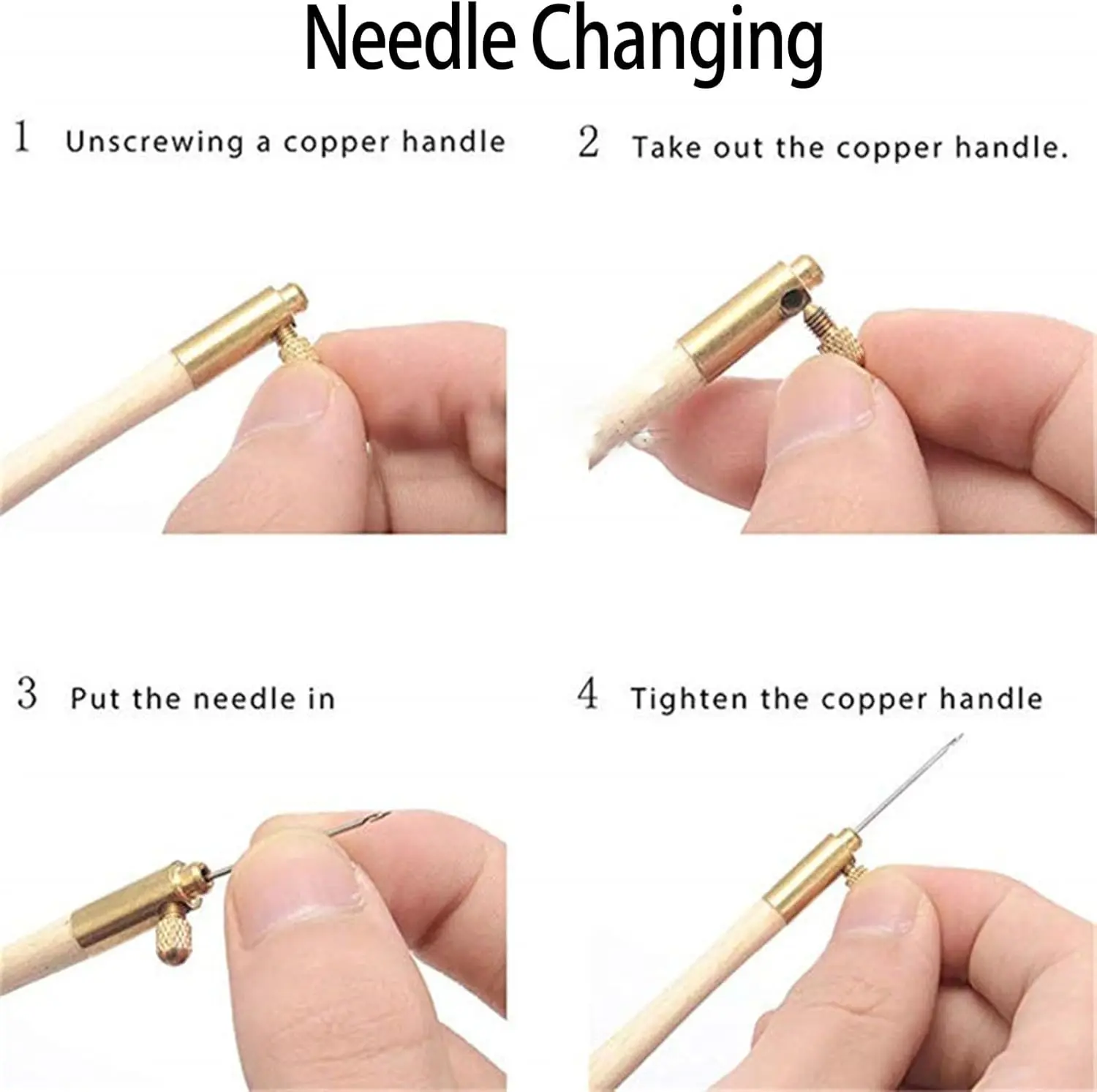 Embroidery Crochet Hooks with 3 Needles Wooden Handle Hook Latch Beaded Needle for Embroidery Sequin Beading Knitting DIY Sewing