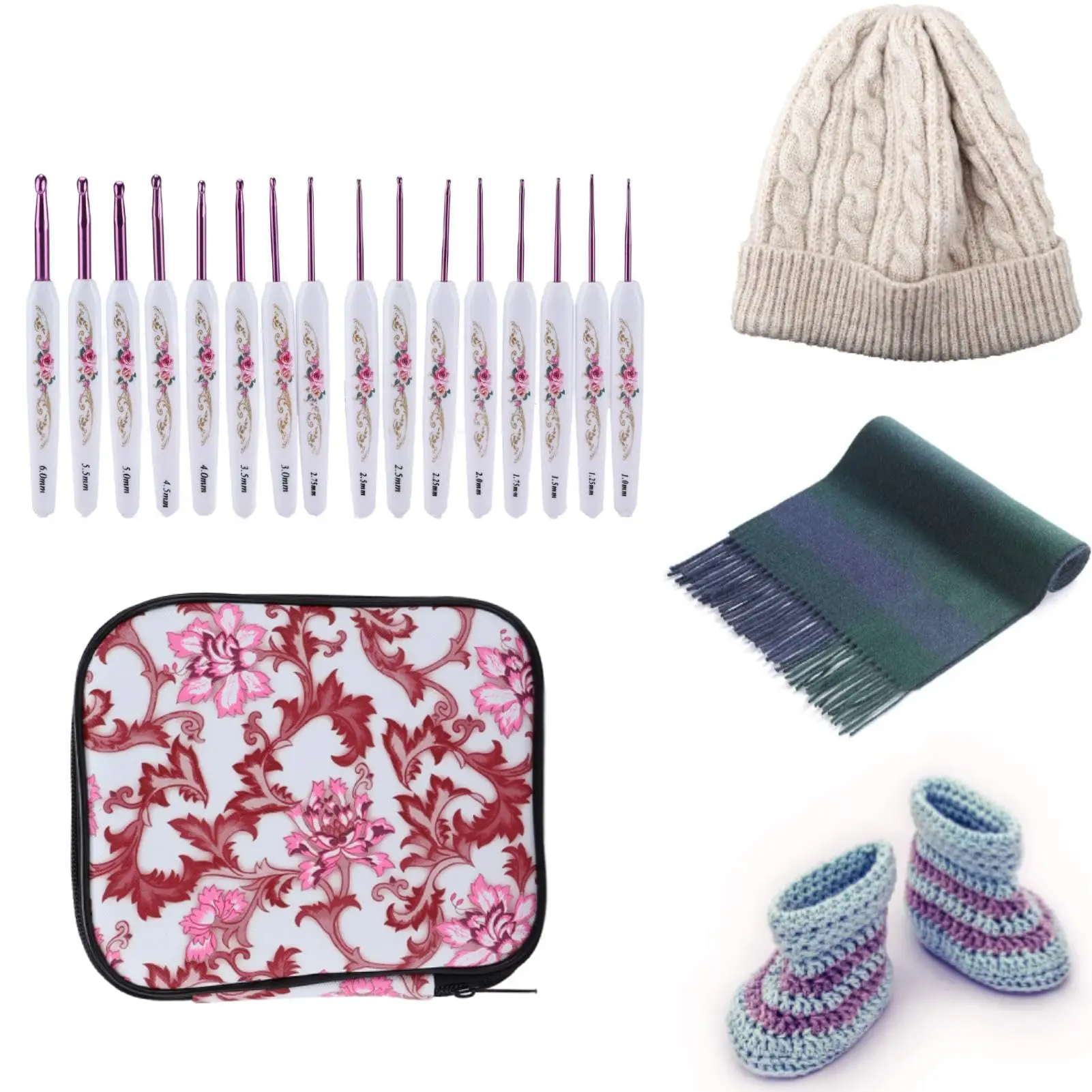 Crochet Hooks Set 16 PCS Ergonomic Crochet Hooks Set Metal Crochet Hook Set Crochet Hooks Kit with Case For Hand Knitting Yarn