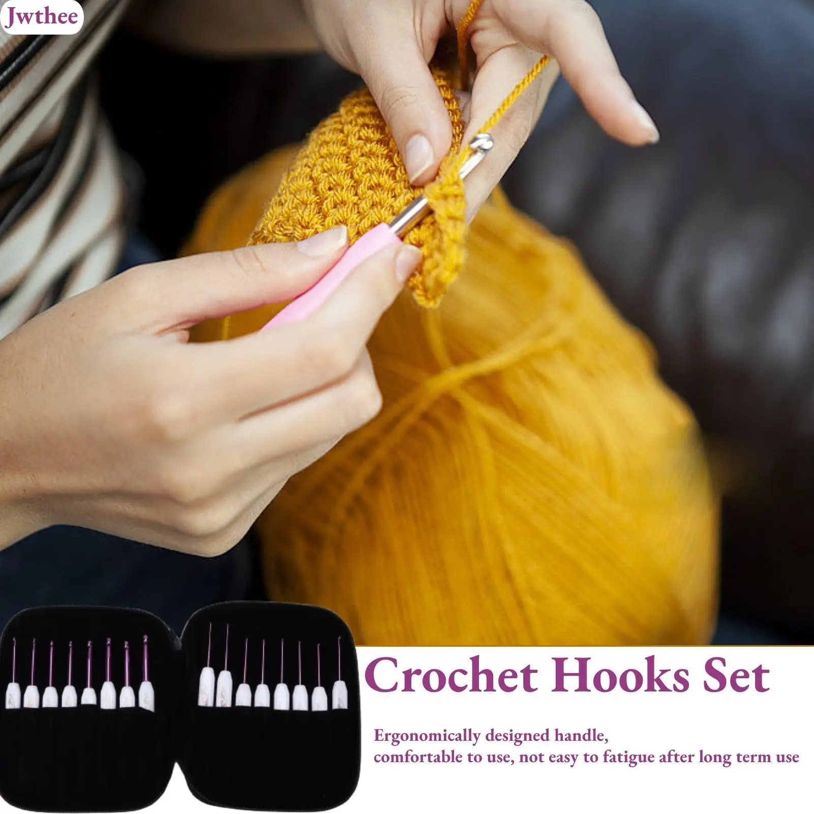 Crochet Hooks Set 16 PCS Ergonomic Crochet Hooks Set Metal Crochet Hook Set Crochet Hooks Kit with Case For Hand Knitting Yarn