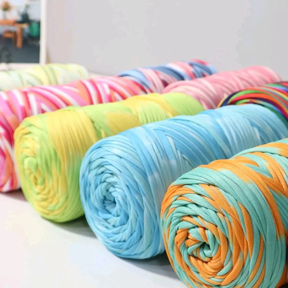Dyed Colorful Fabric Strip Line Hand Woven Bag Material DIY Crochet Carpet Cushion Storage Basket Coarse Woolen Yarn