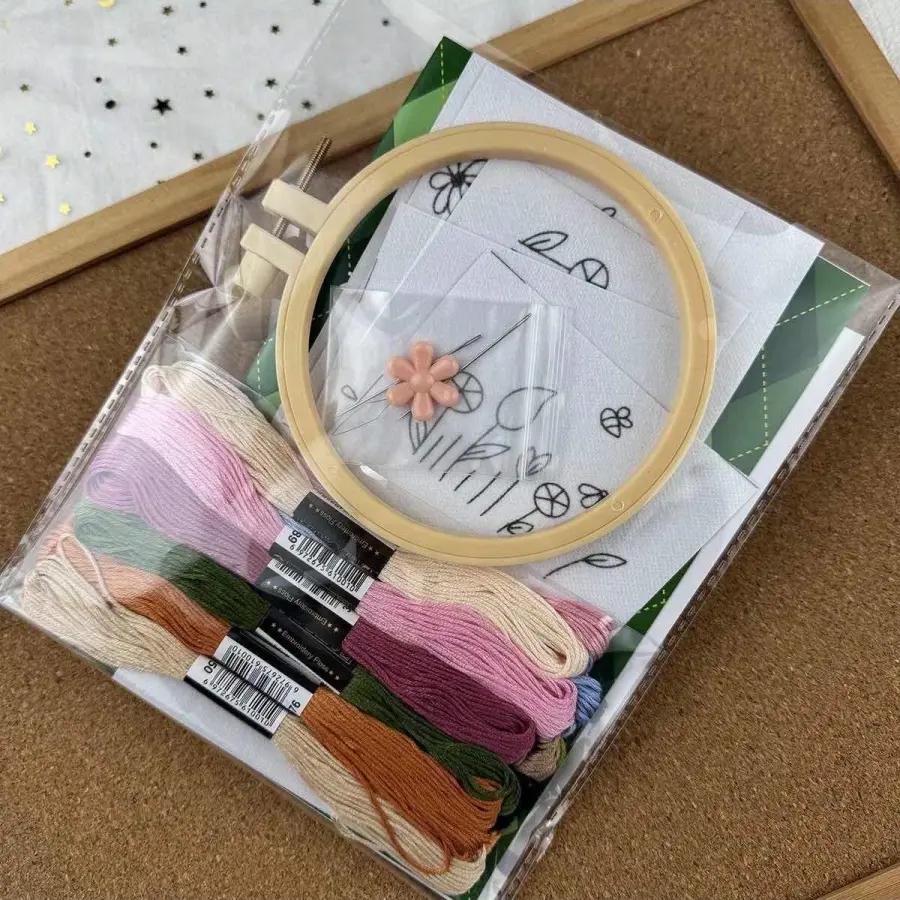 1set Water Soluble Embroidery Stabilizer Sticker Set With Bamboo Hoop Embroidery Kit For DIY Creative Marking Repair Clothes
