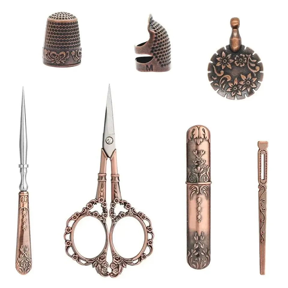 Embroidery Scissor Kit European Style Scissor Set Red Copper Stainless Steel Sewing Tool Antique Sewing Scissor for Embroidery