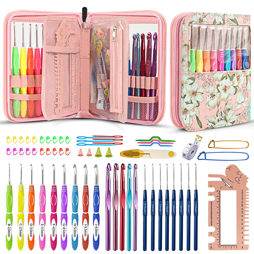 Crochet Hooks Set with Case Sewing Knitting Needles Weave Yarn Kits DIY Hand Knitting Art Tools for Crochet Lovers Beginners