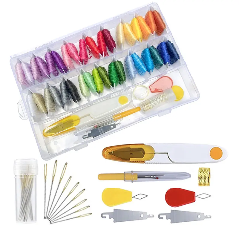 192Color Embroidery Thread Set DIY Cotton Multi Color New Cross Stitch Thread Metal Wire Knitting Set Process Line Storage Box