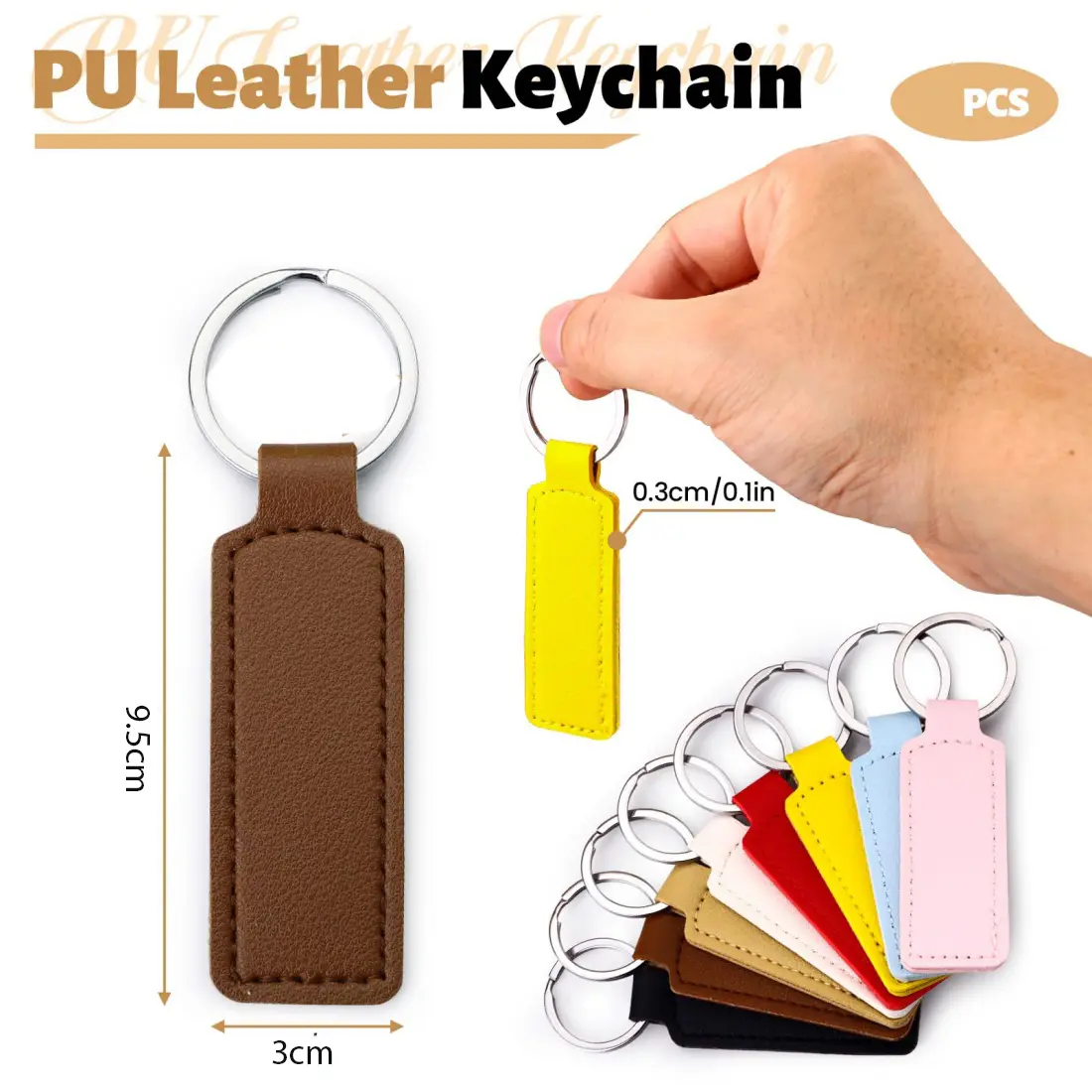 10Pcs Bright PU Leather Keychain Double Sided Car Keychain Key Accessories New Simple Unisex Keyrings