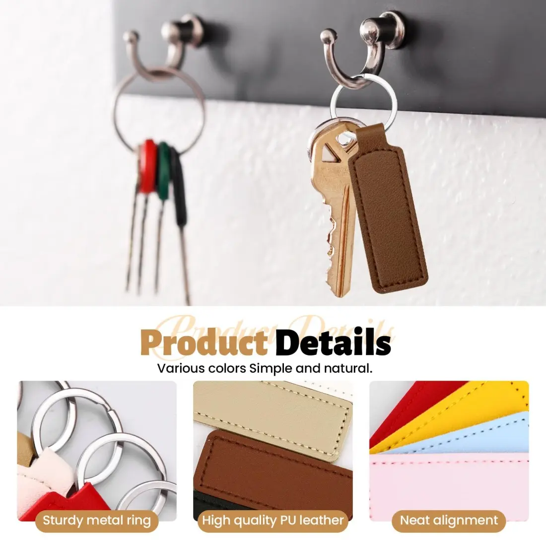 10Pcs Bright PU Leather Keychain Double Sided Car Keychain Key Accessories New Simple Unisex Keyrings