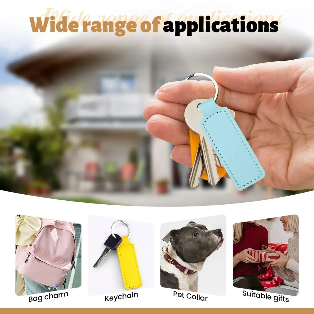 10Pcs Bright PU Leather Keychain Double Sided Car Keychain Key Accessories New Simple Unisex Keyrings