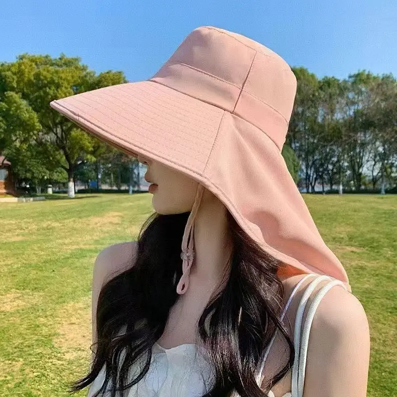 Wide Brim Sun Hat Women Anti-UV Protection Outdoor Hiking Fisherman Cap Fold Summer Beach Hat Neck Protection Sun Visors