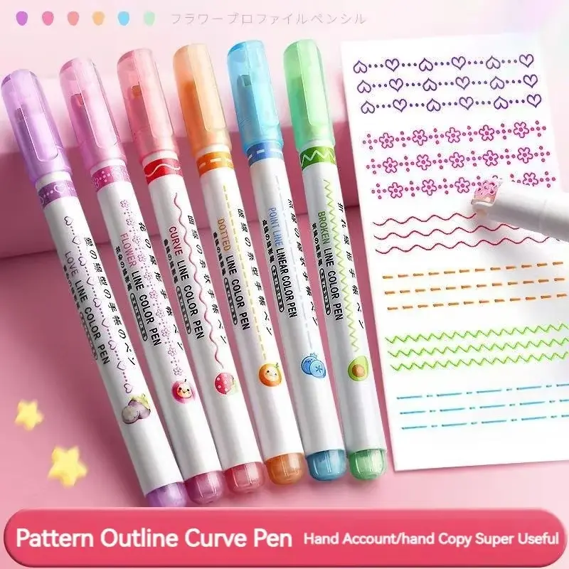 6/3pcs Flower Shape Outline Pens Highlighter Marker Curve Roller Tip Pen Stationery School Office Supplies Gifts