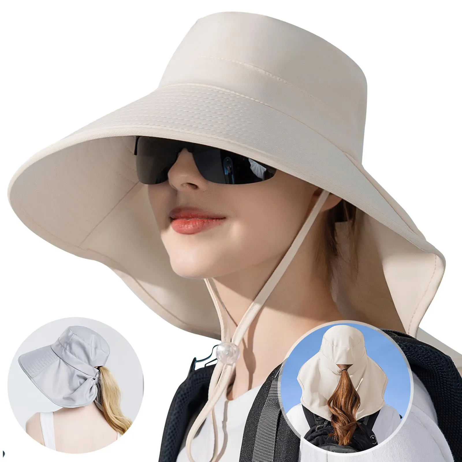 Wide Brim Sun Hat Women Anti-UV Protection Outdoor Hiking Fisherman Cap Fold Summer Beach Hat Neck Protection Sun Visors