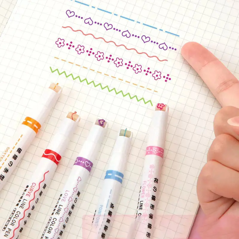 6/3pcs Flower Shape Outline Pens Highlighter Marker Curve Roller Tip Pen Stationery School Office Supplies Gifts