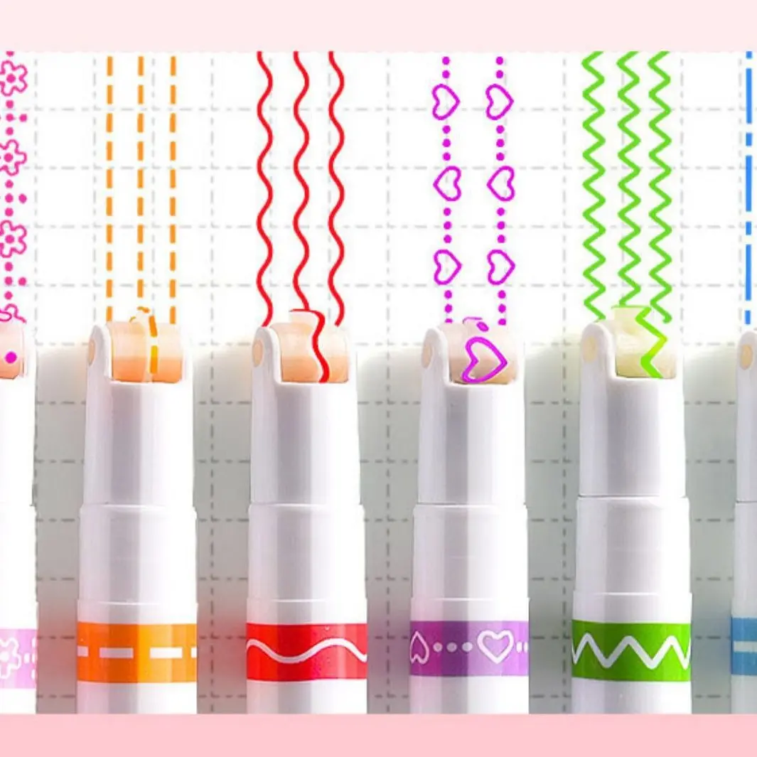 6/3pcs Flower Shape Outline Pens Highlighter Marker Curve Roller Tip Pen Stationery School Office Supplies Gifts