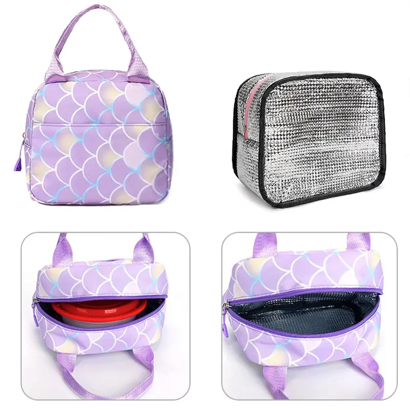 3Pcs Lilo Stitch Fish Scale Kid Backpack With Mermaid Pendant Lunch Girl School Bag Children Schoolbag For Teenage Girls