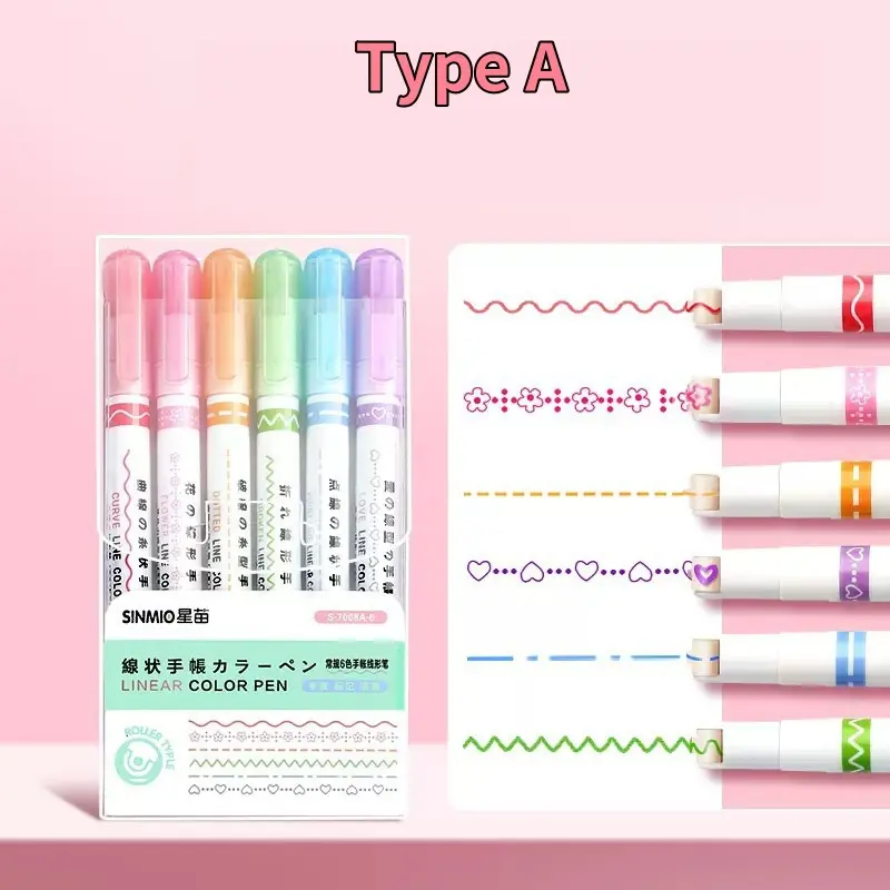 6/3pcs Flower Shape Outline Pens Highlighter Marker Curve Roller Tip Pen Stationery School Office Supplies Gifts
