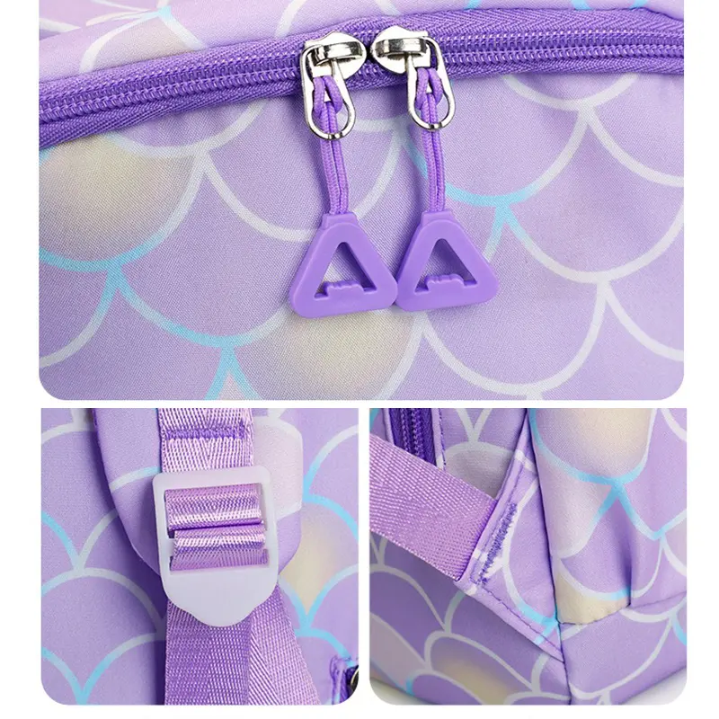 3Pcs Lilo Stitch Fish Scale Kid Backpack With Mermaid Pendant Lunch Girl School Bag Children Schoolbag For Teenage Girls