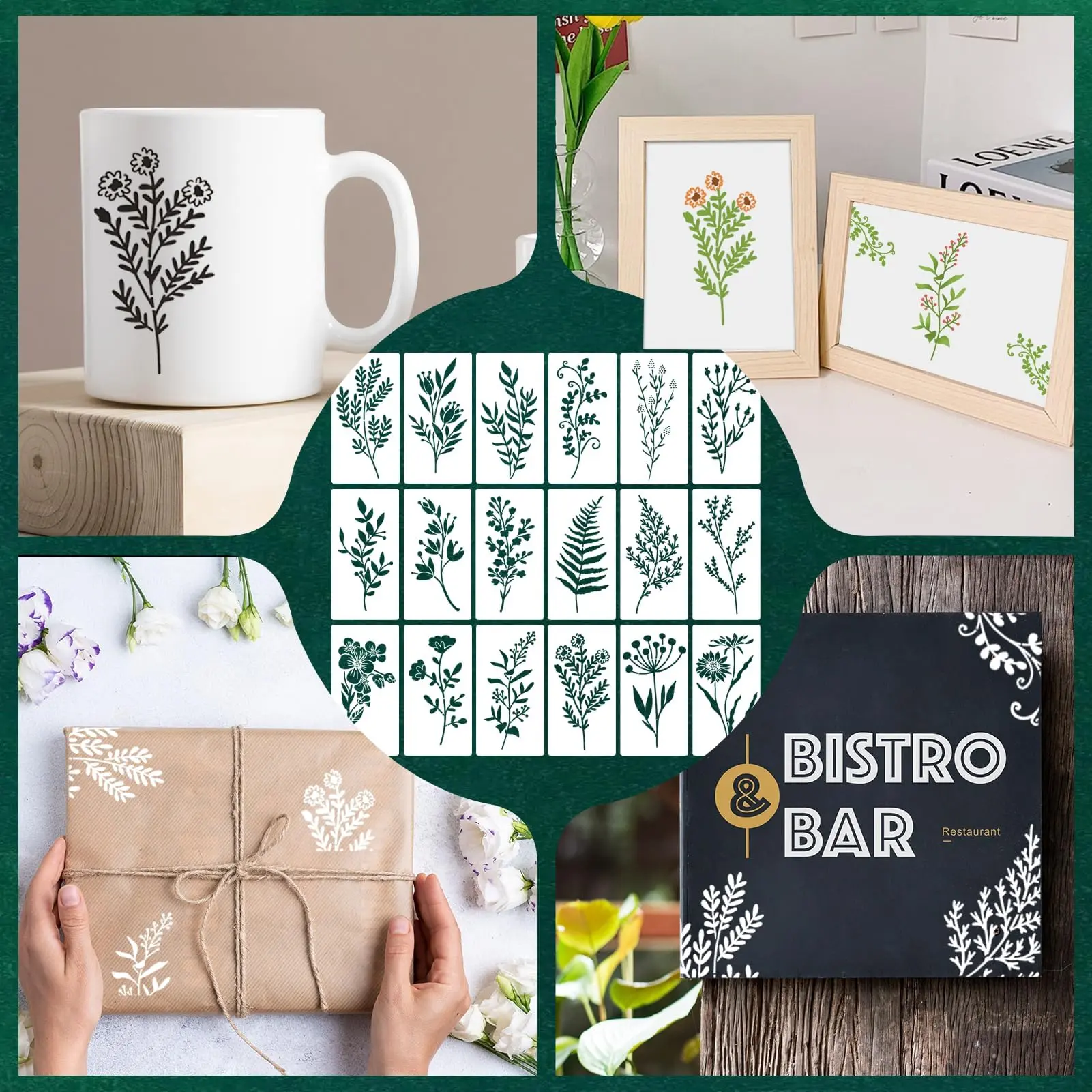 Wildflower Stencils Flower Leaf Painting Stencils Reusable DIY Crafts Stencil for Painting on Wood Wall Door Canvas Home Decor