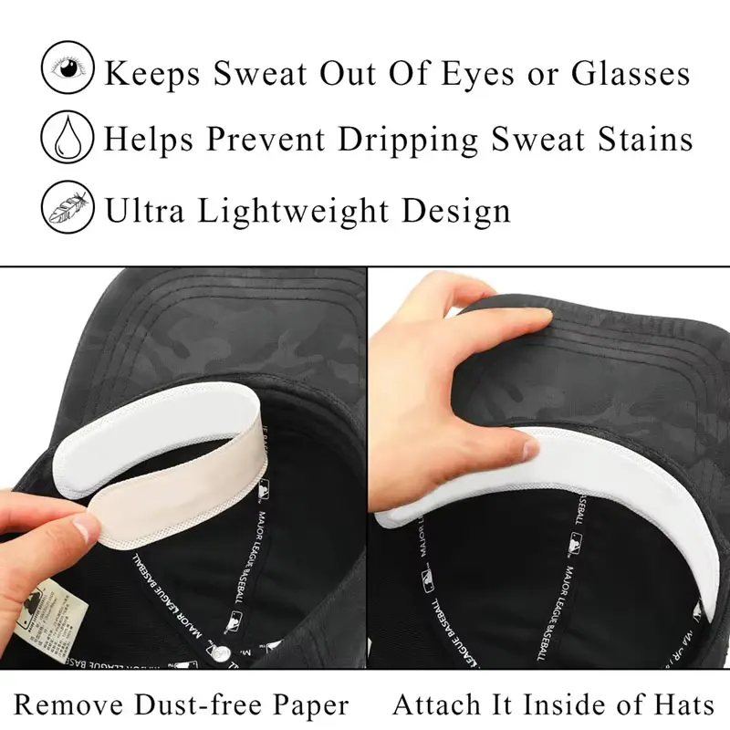 10/40pcs Hat Sweat Absorber Stickers Summer Cap Liner Bands Sweatband Visor Hats Size Reducer Adhesive Sweat Absorbing Pads