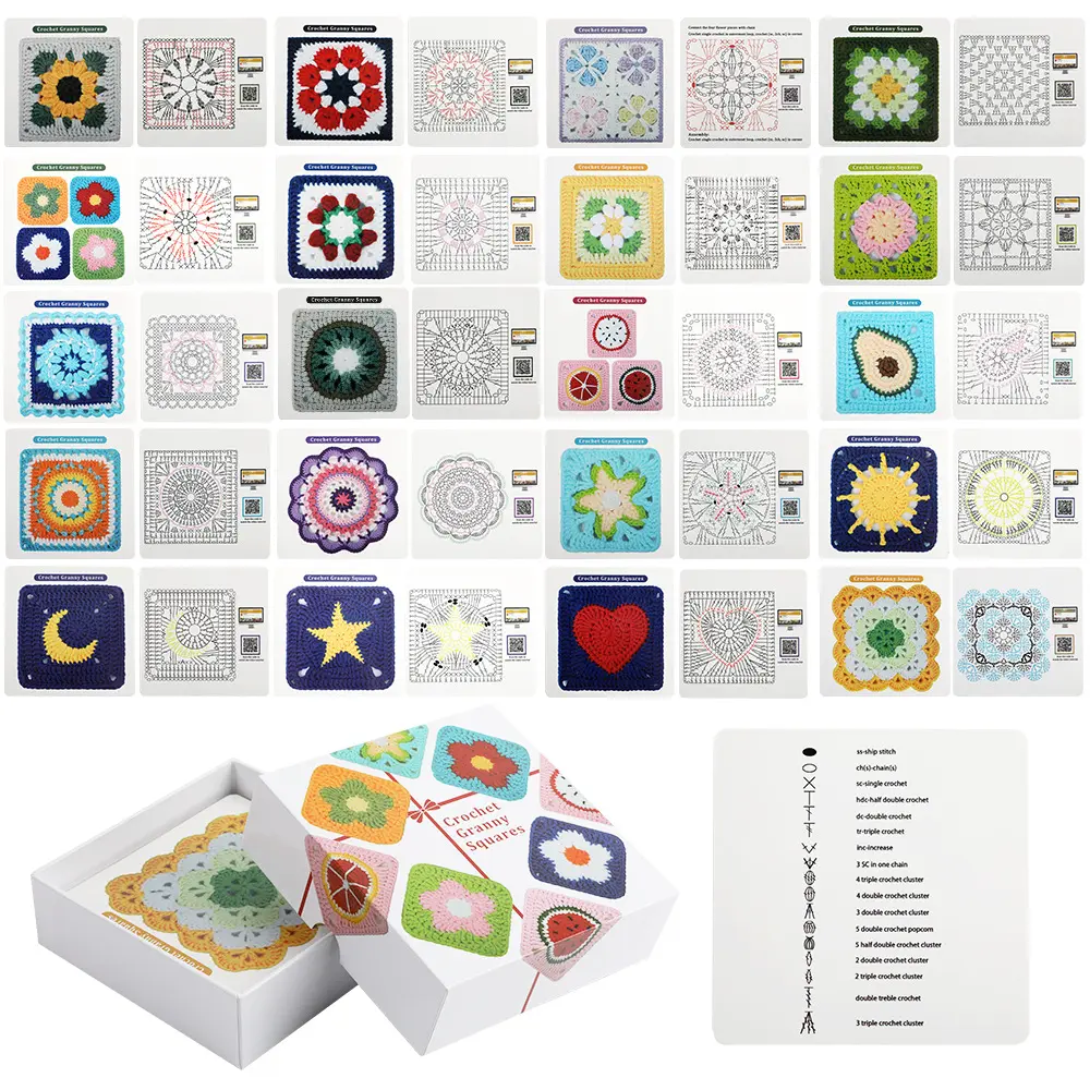 20/50pcs Knitted Pattern Cards Set Matchs Designs Crochet Cards Granny Square Card Deck for Beginners Deck Knitting Kit