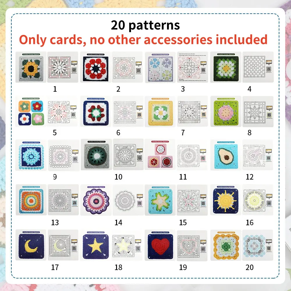 20/50pcs Knitted Pattern Cards Set Matchs Designs Crochet Cards Granny Square Card Deck for Beginners Deck Knitting Kit