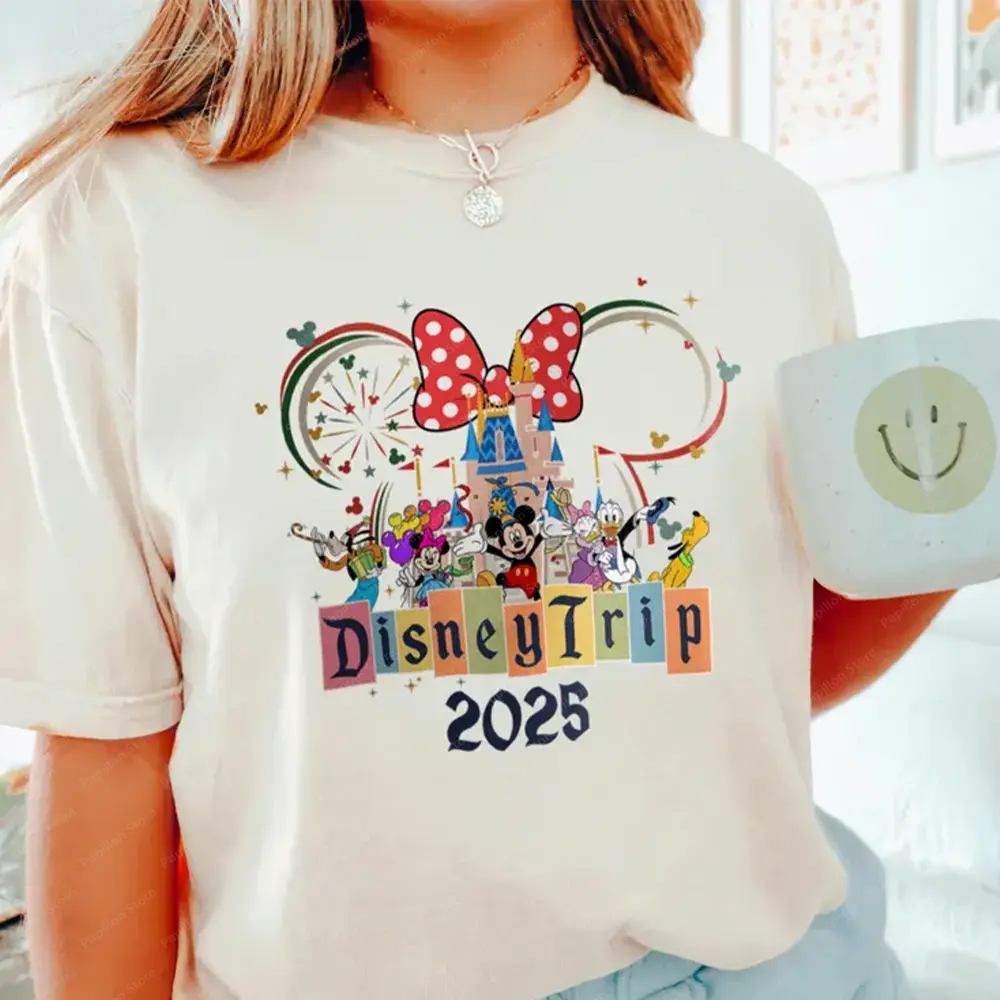 Disney 2025 Trip T Shirt Cotton Family Shirts Mickey Mouse Disneyland Couple Top Tee Disneyworld Shirts Minnie Clothes Gift New