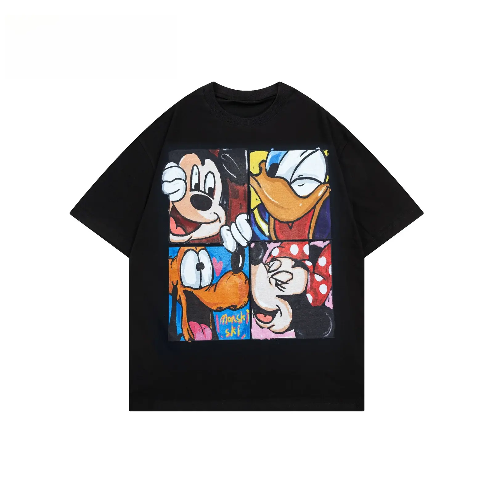 Disney Mickey Mouse and Donald Duck Cartoon Character Print Summer T-shirt Men's and Women's Same Casual Short-sleeved Family