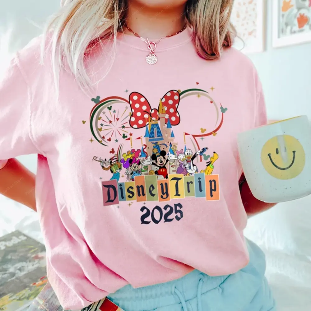 Disney 2025 Trip T Shirt Cotton Family Shirts Mickey Mouse Disneyland Couple Top Tee Disneyworld Shirts Minnie Clothes Gift New