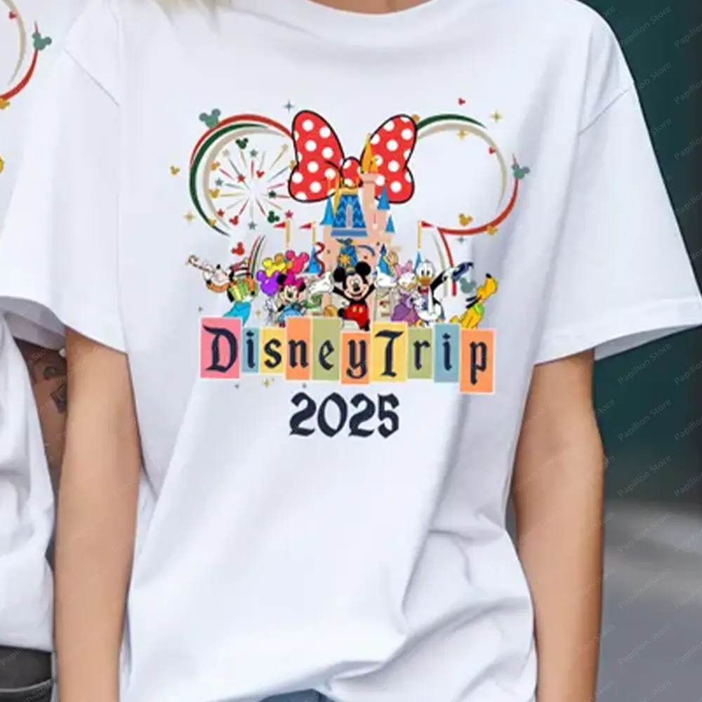 Disney 2025 Trip T Shirt Cotton Family Shirts Mickey Mouse Disneyland Couple Top Tee Disneyworld Shirts Minnie Clothes Gift New