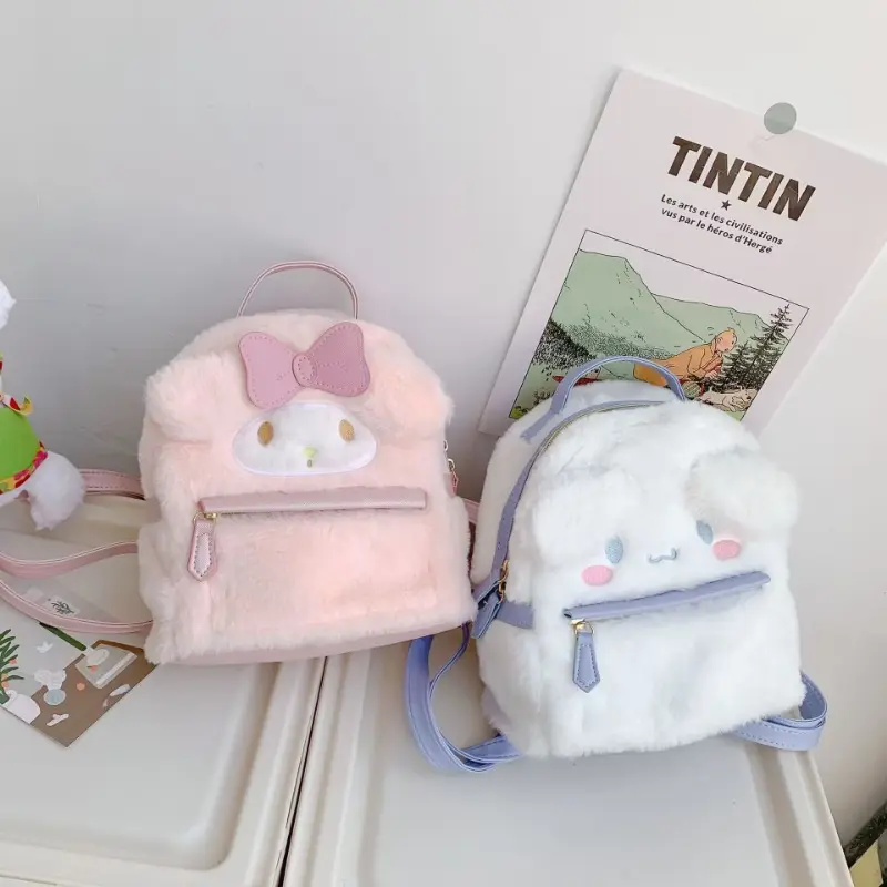 Kawaii Cartoon Plush Pink Bow My Melody Girl Backpack Large Capacity Student Cute Cinnamoroll Backpack