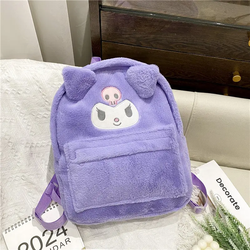 New Sanrio Cartoon Lovely Plush Backpack Cinnamoroll Kuromi Girl Heart Large Capacity My Melody Shoulders Bag Kid Christmas Gift