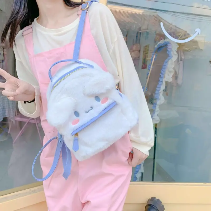 Kawaii Cartoon Plush Pink Bow My Melody Girl Backpack Large Capacity Student Cute Cinnamoroll Backpack