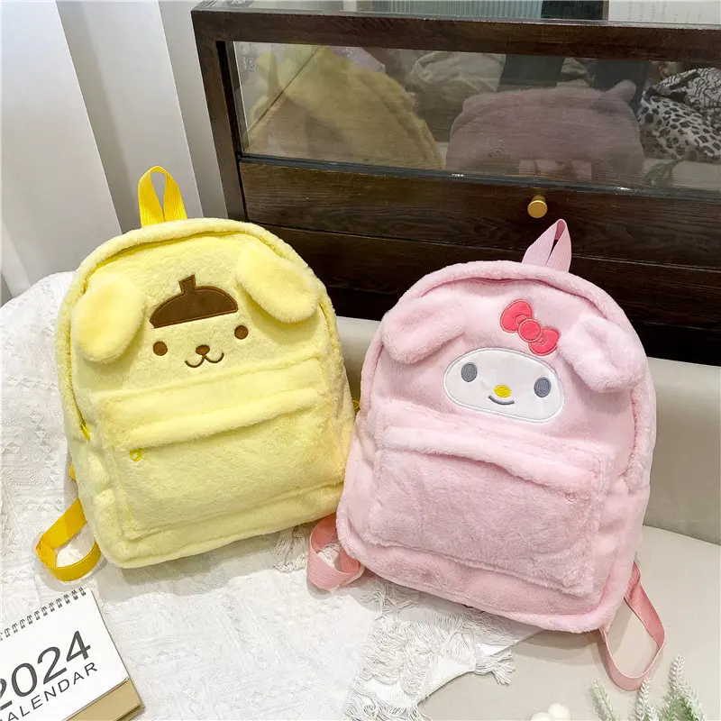 New Sanrio Cartoon Lovely Plush Backpack Cinnamoroll Kuromi Girl Heart Large Capacity My Melody Shoulders Bag Kid Christmas Gift