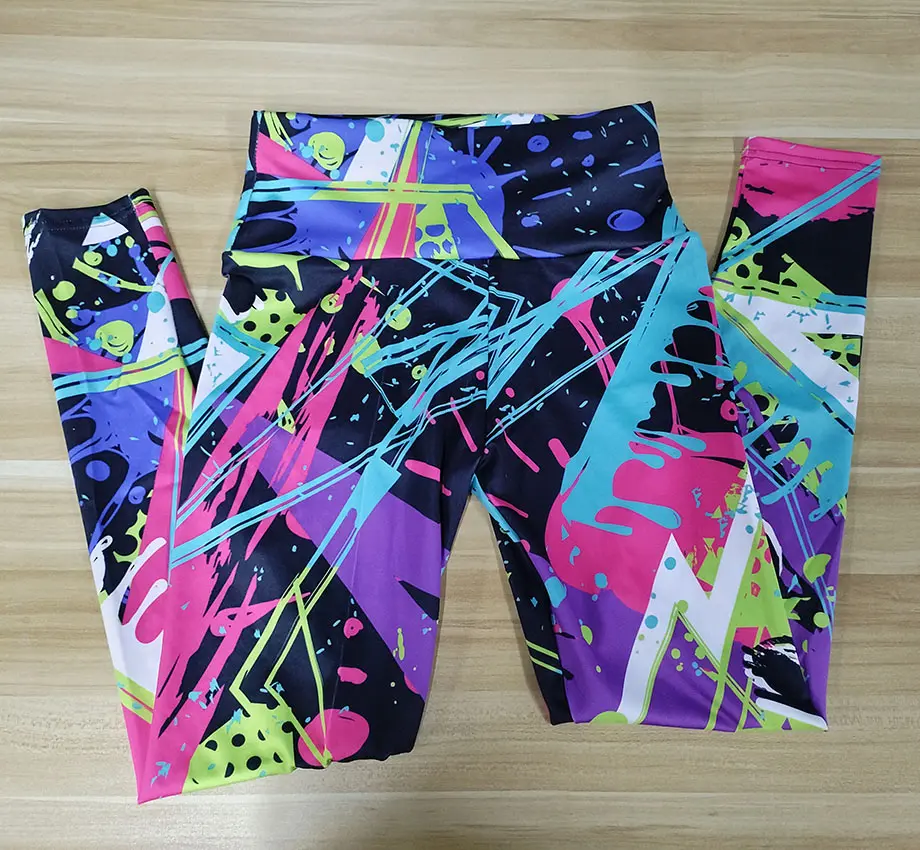 Women's New Colorful Graffiti Printing Leggings High Waist Stretchable Fitness Sports Gym Yoga Pants Casual Wear Legging