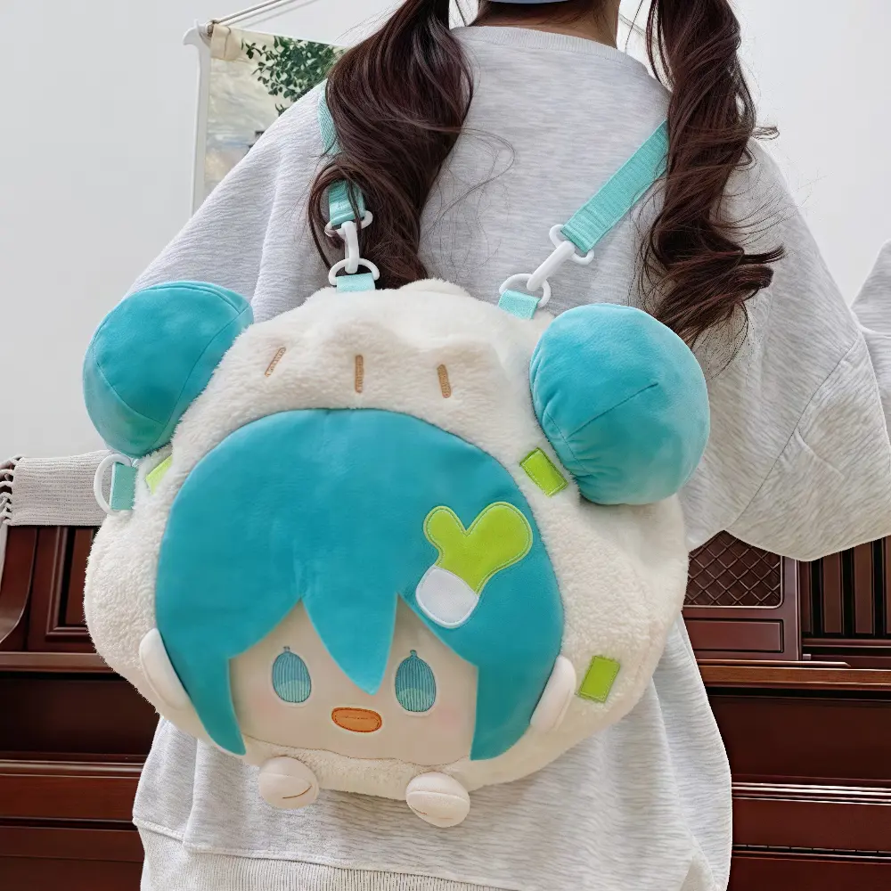 Hatsune Miku Large Plush Itabag Backpack JK Style with Bun Hairstyle Pin Display Spacious Gift for Girl Cute Anime Shoulder Bag
