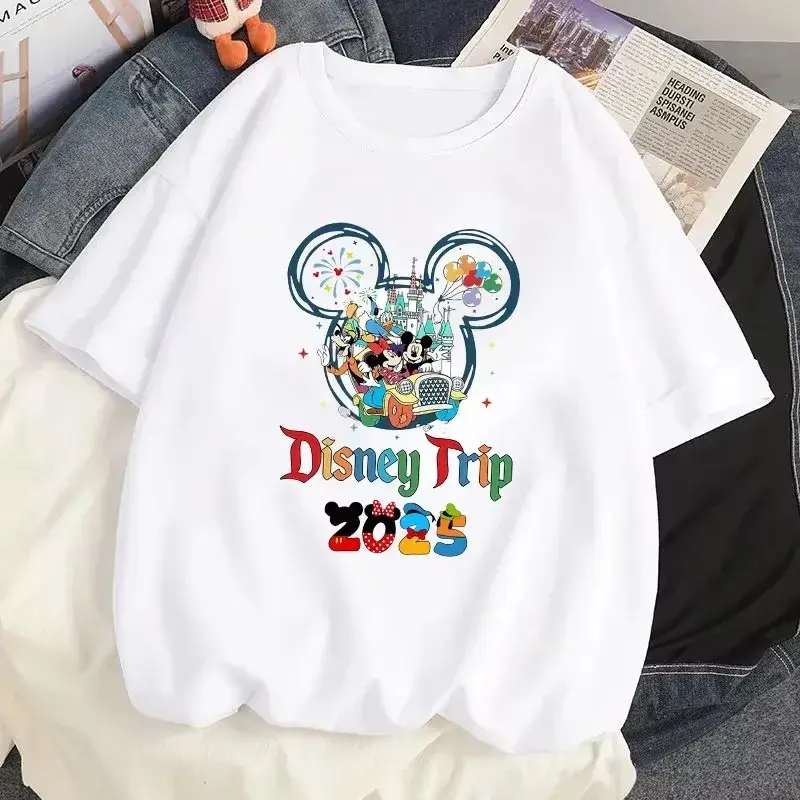 Women's Family Vacation Graphic T-shirt Harajuku Kawaii T-shirt Fun Women's Printed Clothes Mickey and Minnie