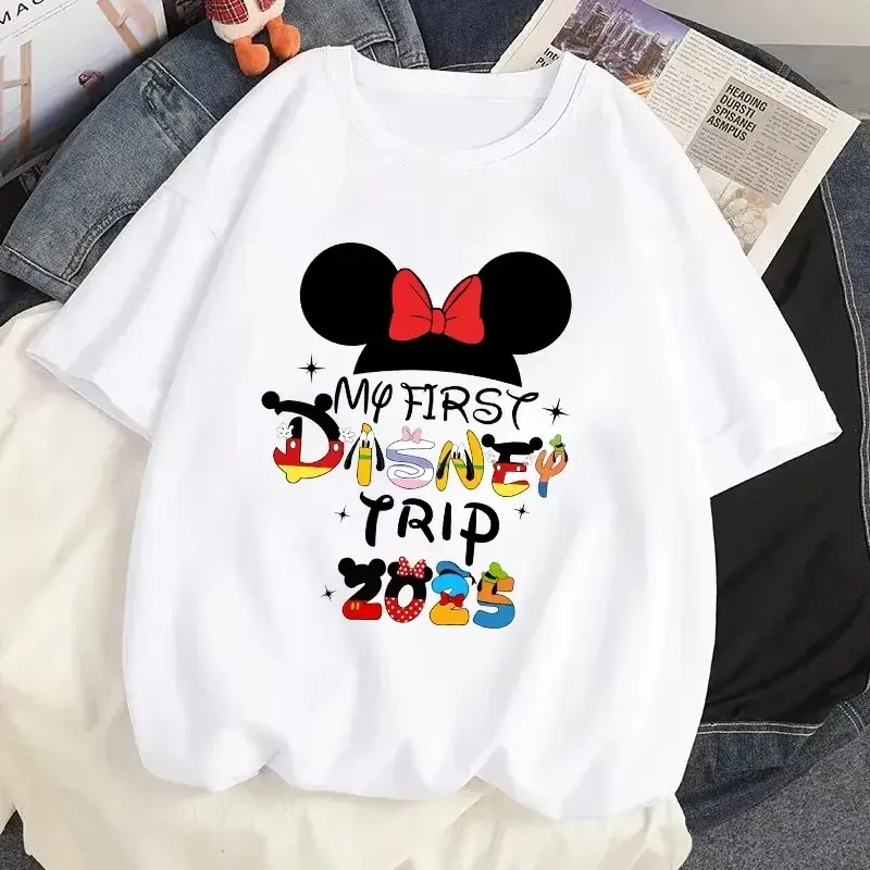 Women's Family Vacation Graphic T-shirt Harajuku Kawaii T-shirt Fun Women's Printed Clothes Mickey and Minnie