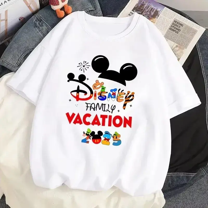 Women's Family Vacation Graphic T-shirt Harajuku Kawaii T-shirt Fun Women's Printed Clothes Mickey and Minnie