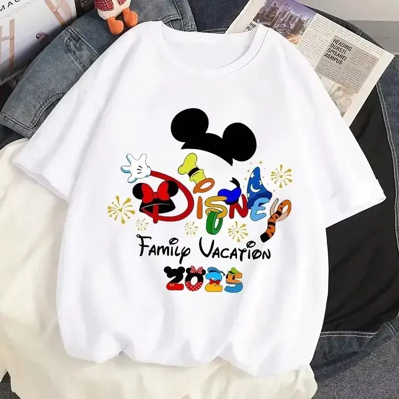 Women's Family Vacation Graphic T-shirt Harajuku Kawaii T-shirt Fun Women's Printed Clothes Mickey and Minnie