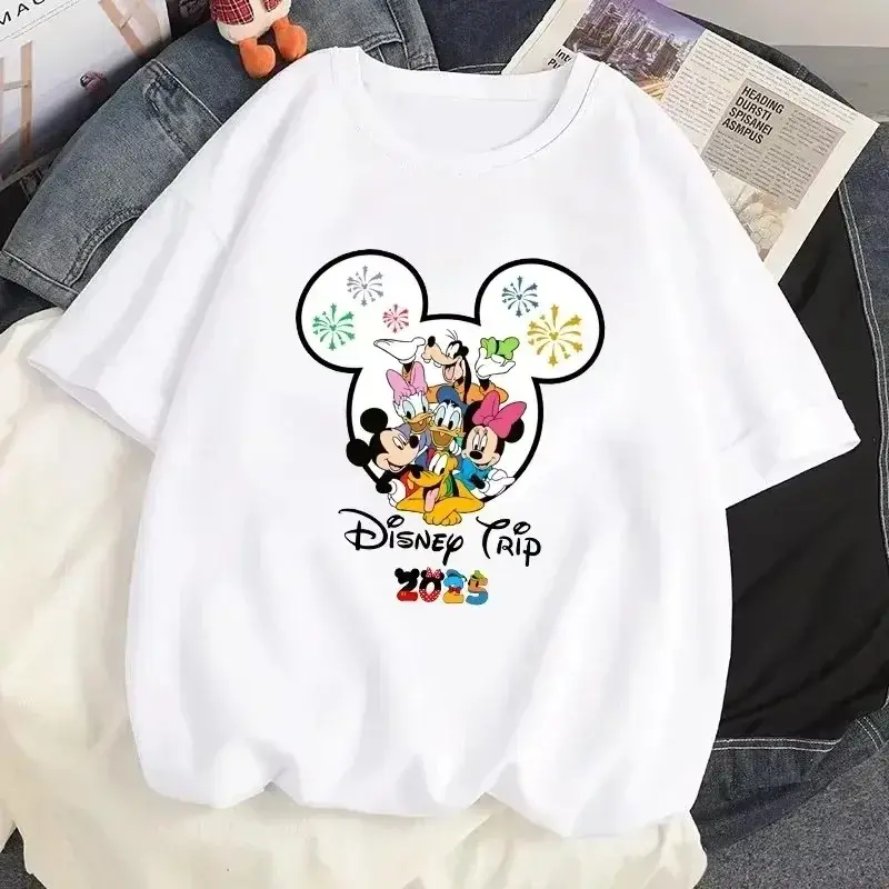 Women's Family Vacation Graphic T-shirt Harajuku Kawaii T-shirt Fun Women's Printed Clothes Mickey and Minnie