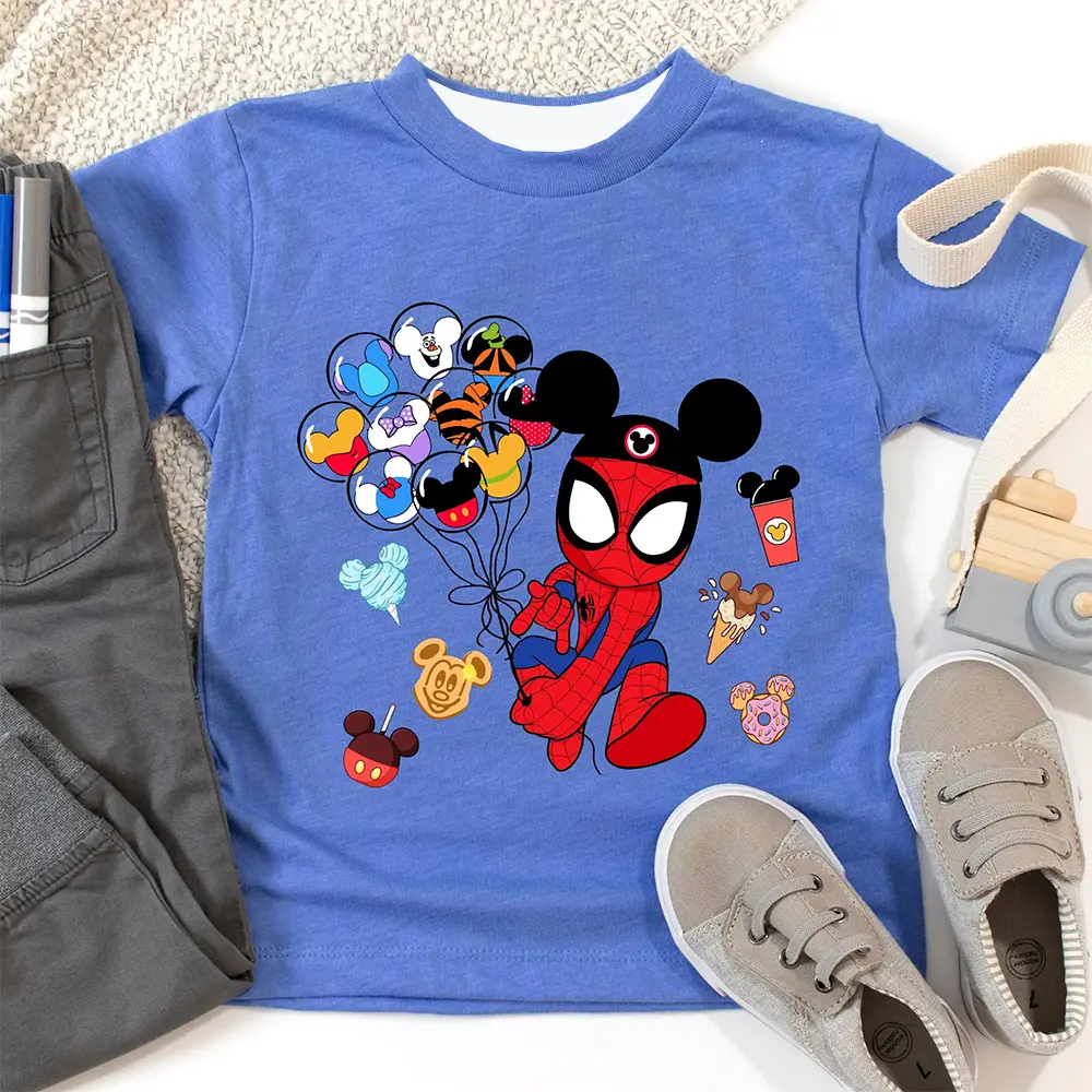 2025 New Disney Mickey Spider Man Short Sleeve Tee Summer Women's 3D Thin Breathable Fashionable Comfortable Family Queue Shirt