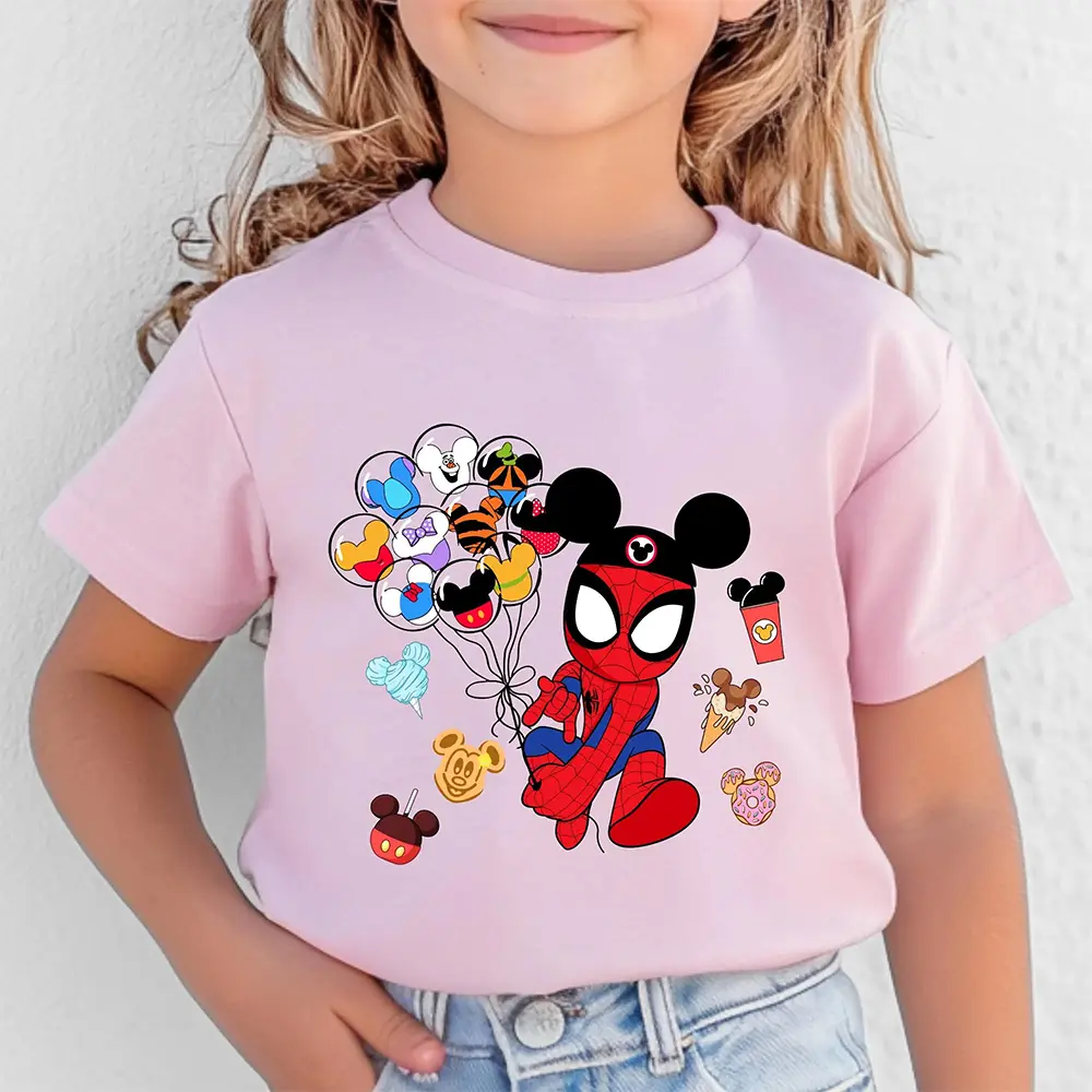 2025 New Disney Mickey Spider Man Short Sleeve Tee Summer Women's 3D Thin Breathable Fashionable Comfortable Family Queue Shirt