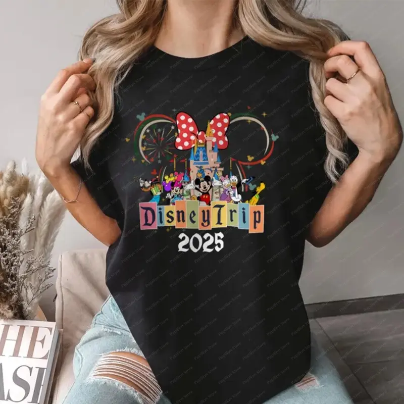 Disney 2025 Trip T Shirt Cotton Family Shirts Mickey Mouse Disney Summer Couple Top Tee Disney World Shirts Minnie Clothes Top